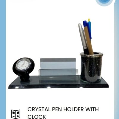 Crystal Pen Holder With Clock